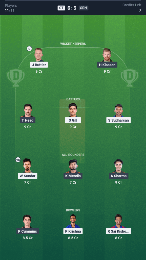 GT vs SRH आज का ड्रीम11 फंतासी टीम